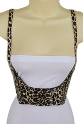 Brown Stretch Leopard High Waist Corset Shoulder Strap Fashion Belt Size M